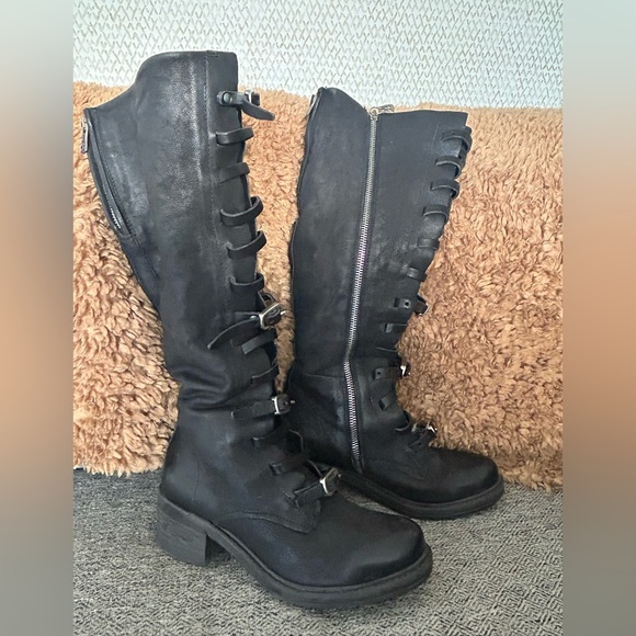 A.S.98 Black Lace-Up Buckle Boots - Picture 8 of 10